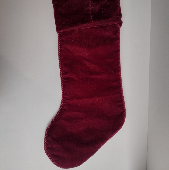 Martha Stewart Christmas Stocking Decoration in Burgundy with Gold Pinecones. - Picture 2 of 4